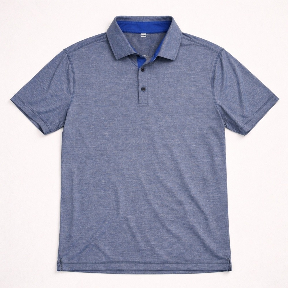 Lululemon Mens Large Evolution Polo‎ Heathered Blue Athletic Performance Shirt